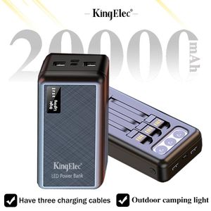 KingElec 20000mAh Power Banks with LED Light & 3-in-1 Detachable Cables