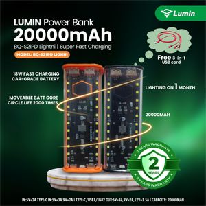 Lumin transparent light 30days 20000mAh 18W fast charging Power Bank-Black