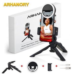 ARHANORY Tripod Stand With LED Ring Light For Phones Plastic-Black