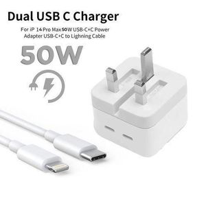 50W Dual Type C Lighting Super Fast Original Charger For Iphone 15/5pro/15promax/14 Pro Max/14 Plus/14/13 Pro Max/13 Pro/13/13 Mini/12 Pro Max/12 Pro/12/12 Mini/11 Pro Max/11 Pro/11 And Ipads 0014