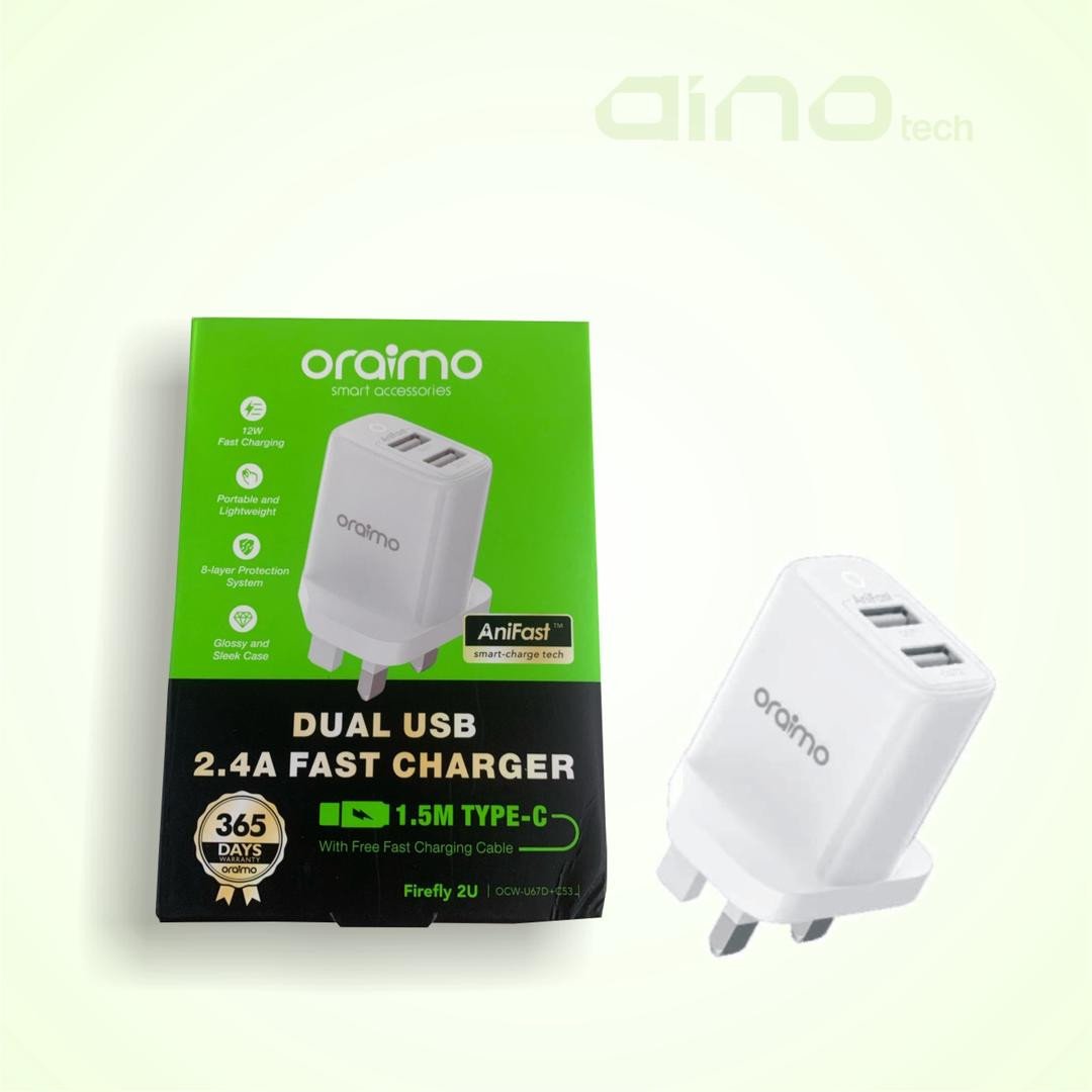 ORAIMO DUAL USB 2.4A TYPE C FAST CHARGER